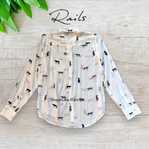 Rails colorful cat print long sleeve collared viscose top *shop@iamwarrior - Picture 11 of 15